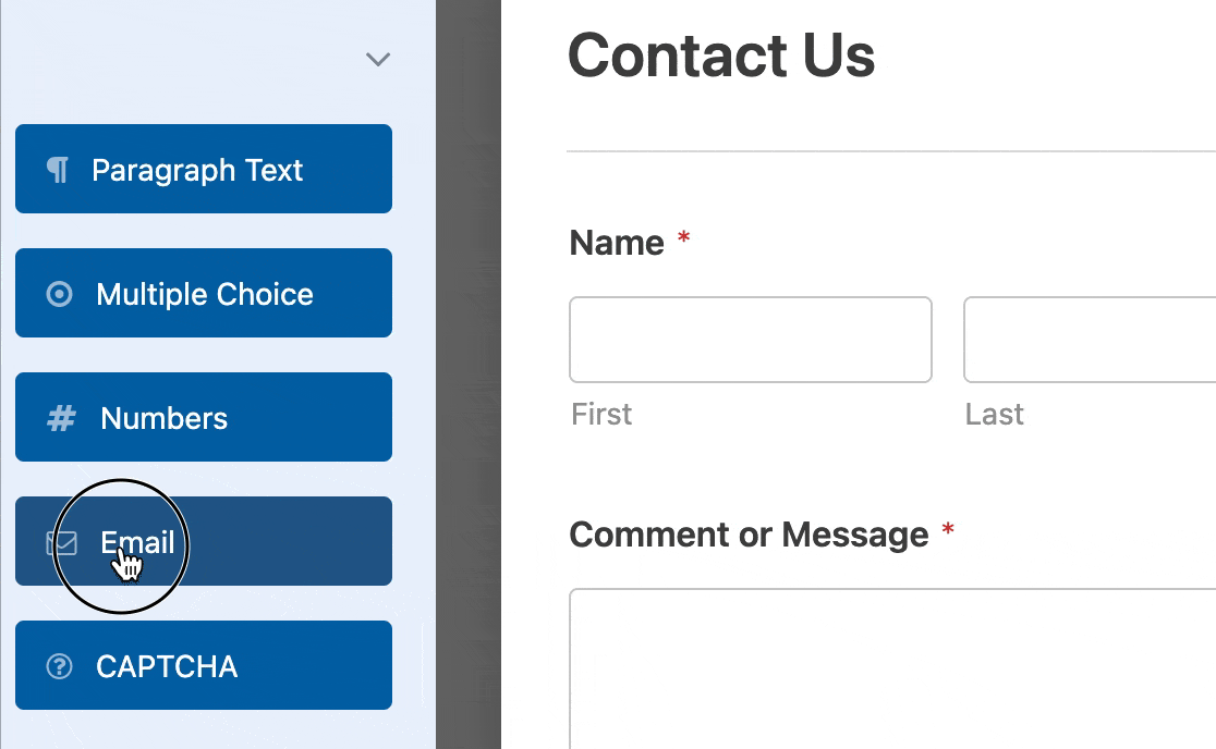 Dragging and dropping a field into the form builder