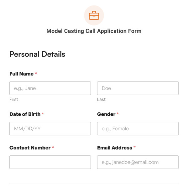 Model Casting Call Application Form Template