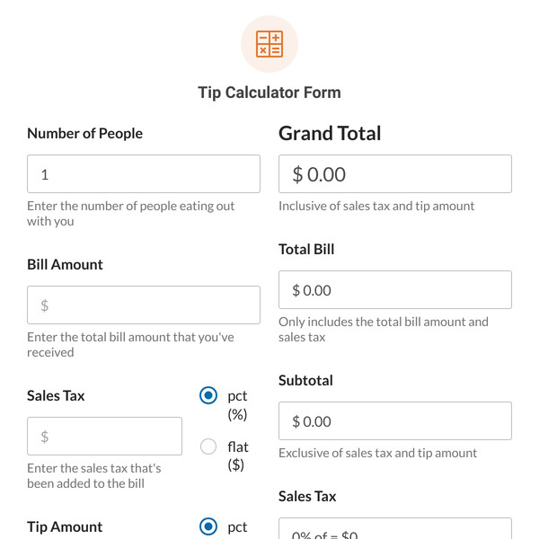 Tip Calculator Form Template