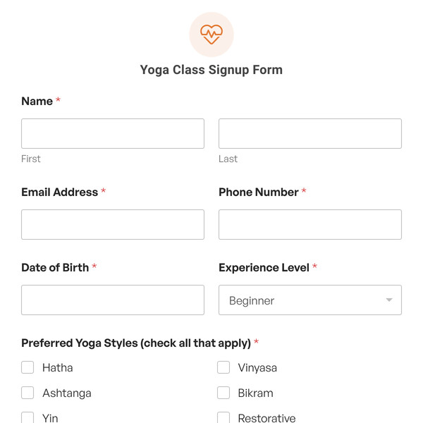 Yoga Class Signup Form Template