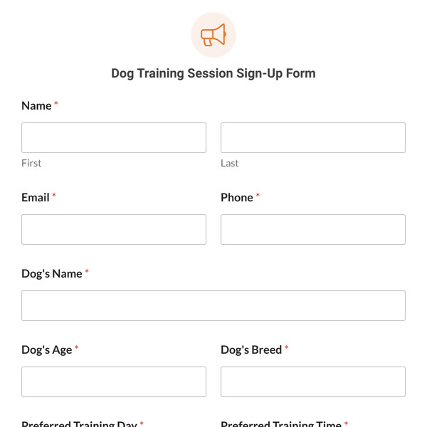 Dog Training Session Sign-Up Form Template