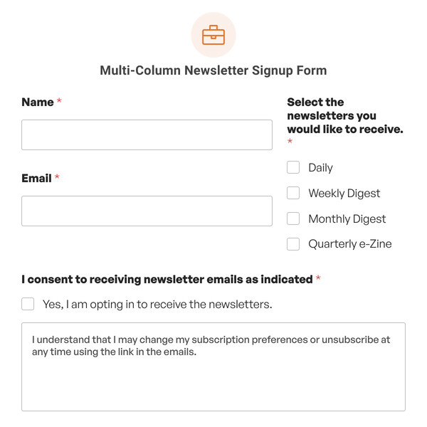 Multi-Column Newsletter Signup Form Template