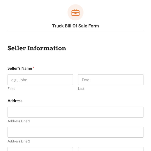 Truck Bill Of Sale Form Template