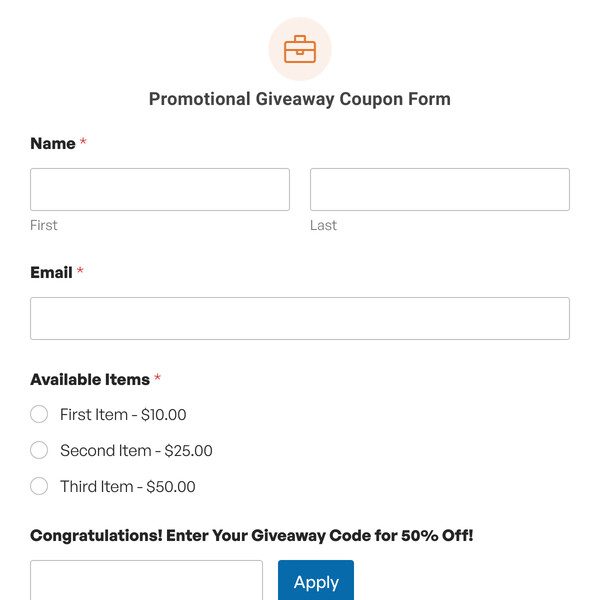 Promotional Giveaway Coupon Form Template