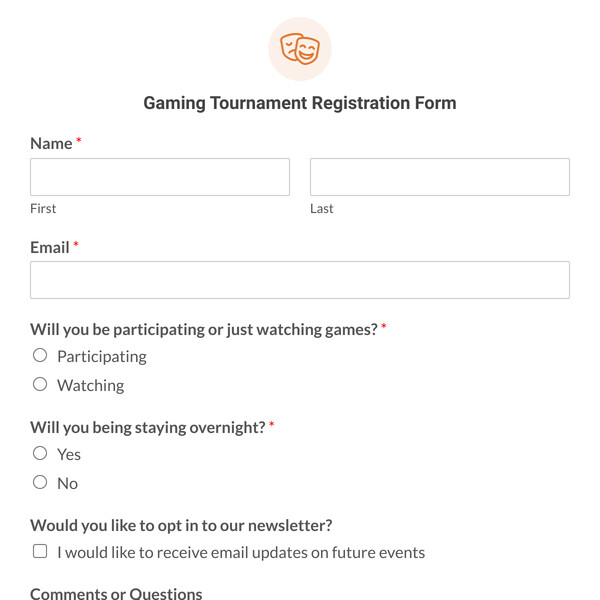 Gaming Tournament Registration Form Template