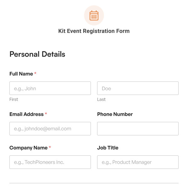 Kit Event Registration Form Template