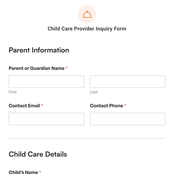 Child Care Provider Inquiry Form Template