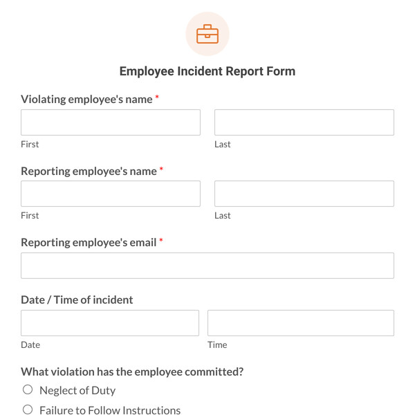 Employee Incident Report Form Template