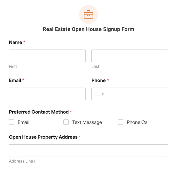 Real Estate Open House Signup Form Template