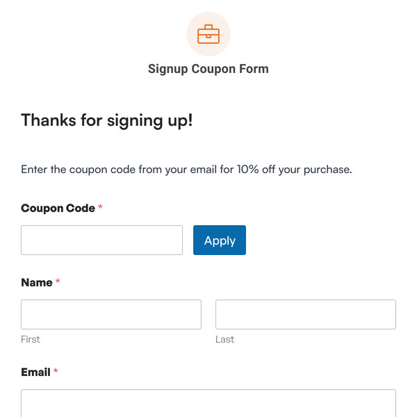 Signup Coupon Form Template