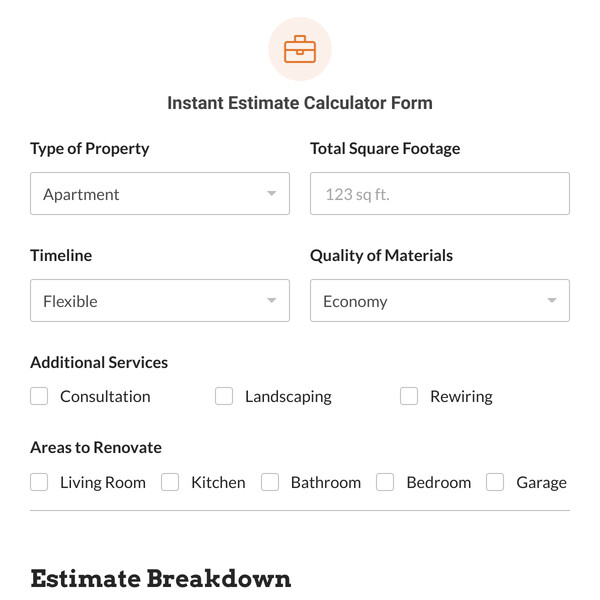 Instant Estimate Calculator Form Template