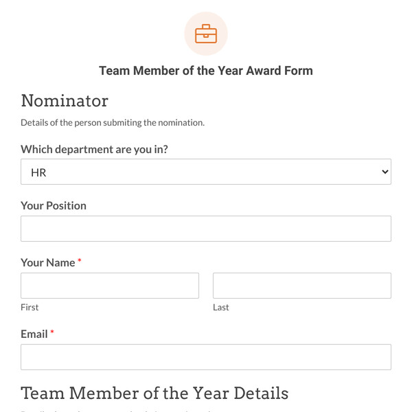 Team Member of the Year Award Form Template