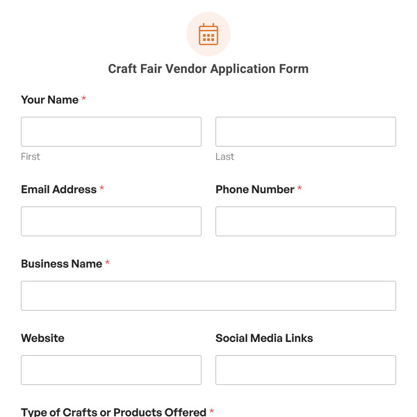 Craft Fair Vendor Application Form Template