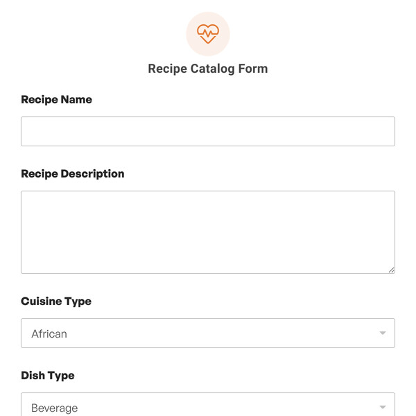 Recipe Catalog Form Template