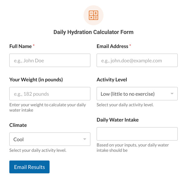 Daily Hydration Calculator Form Template