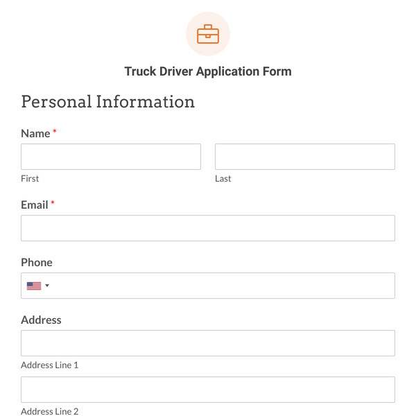 Truck Driver Application Form Template