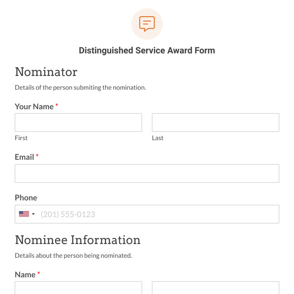 Distinguished Service Award Form Template