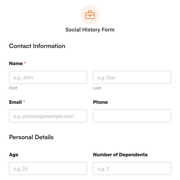 Social History Form Template