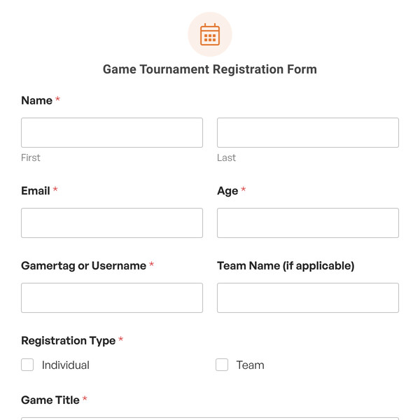 Game Tournament Registration Form Template