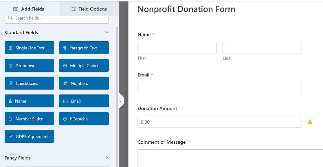 Donation amount field