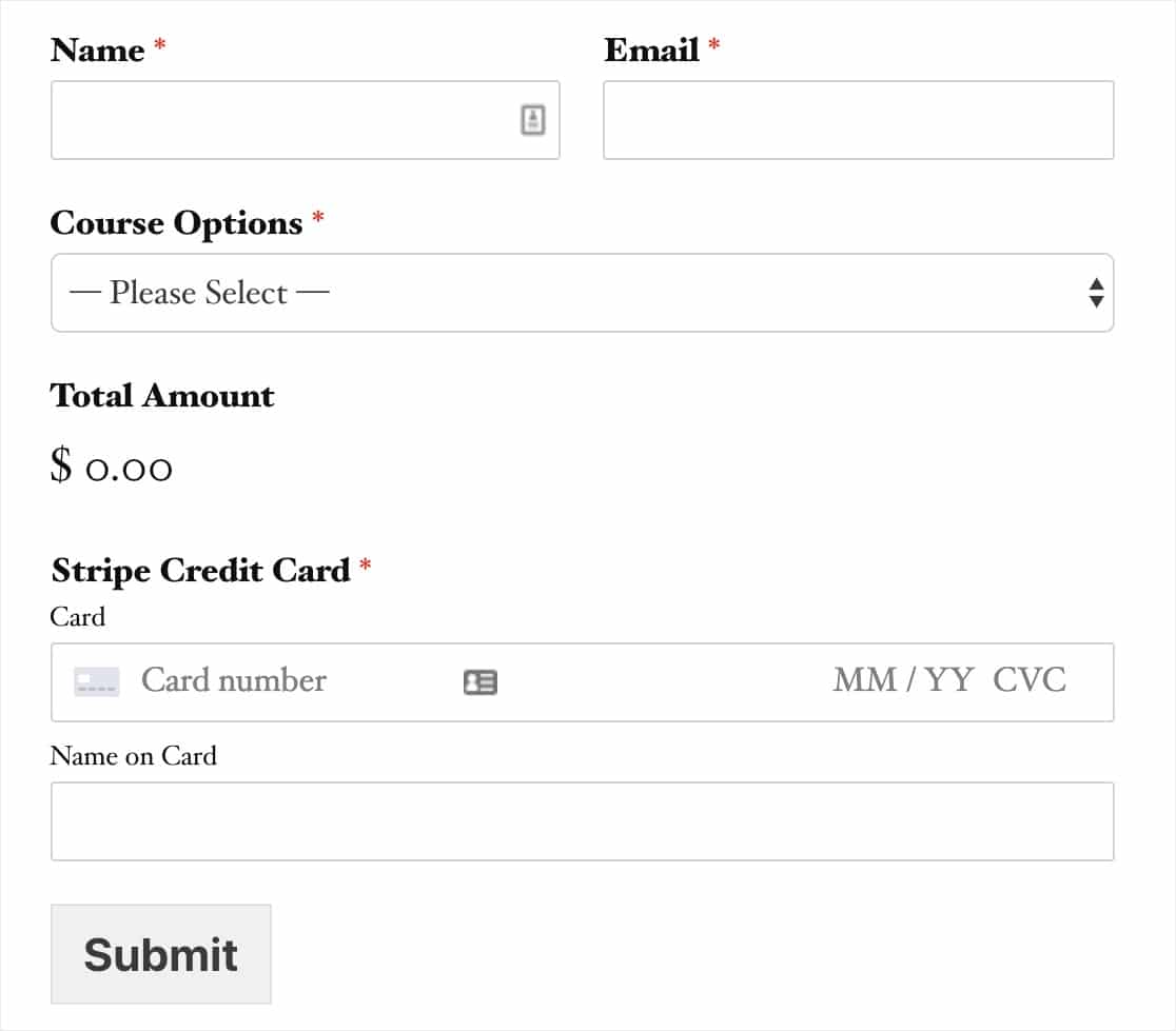 stripe payment order form example