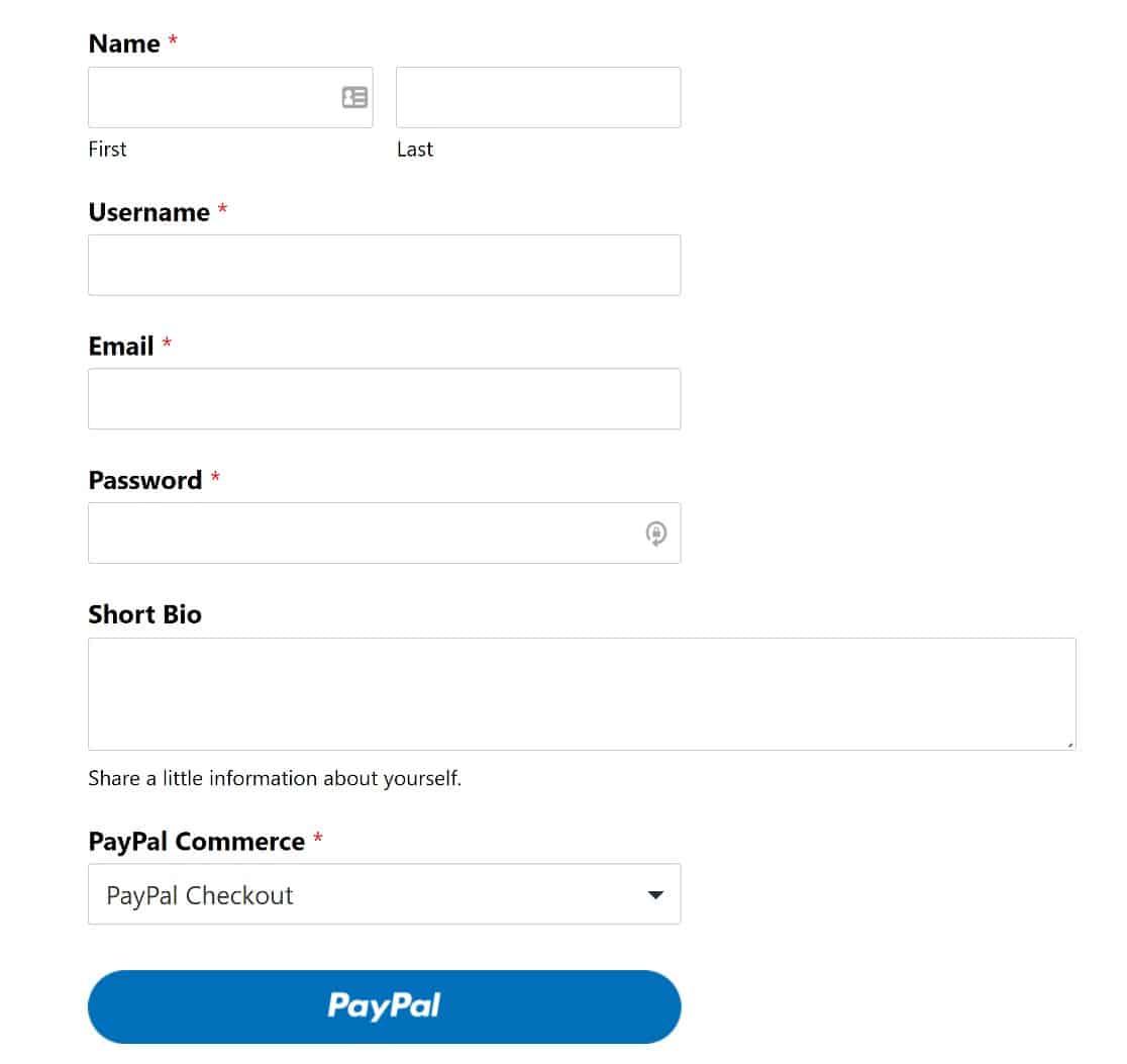 WordPress registration form with payment