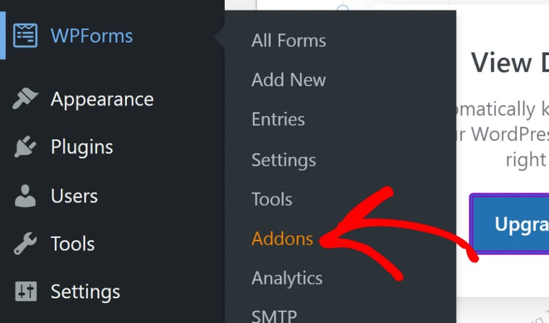 Accessing the WPForms addons 