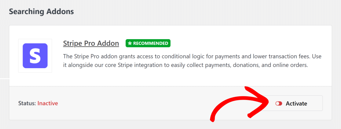 activate stripe pro addon