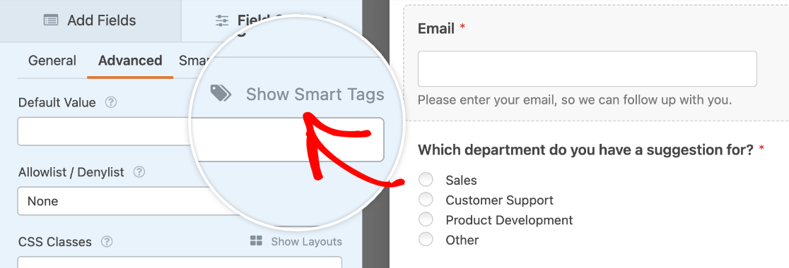 Smart Tags implementation in form fields