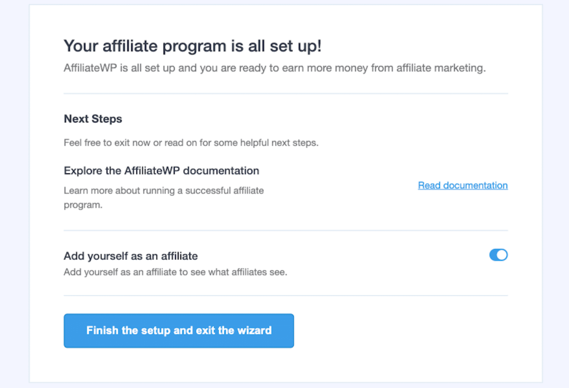 Finishing setup of AffiliateWP