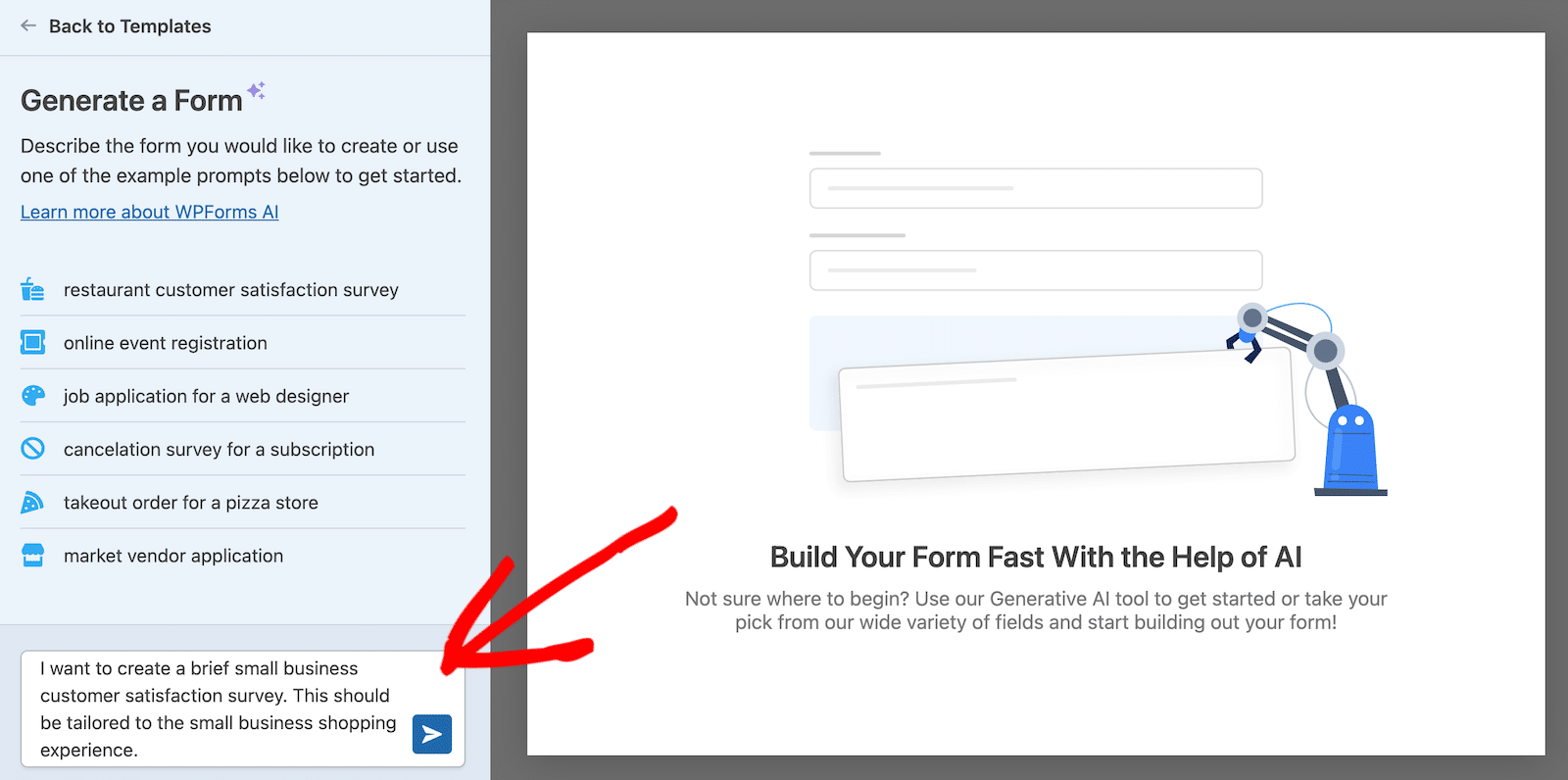 Give some information about the kind of form you want to create with AI