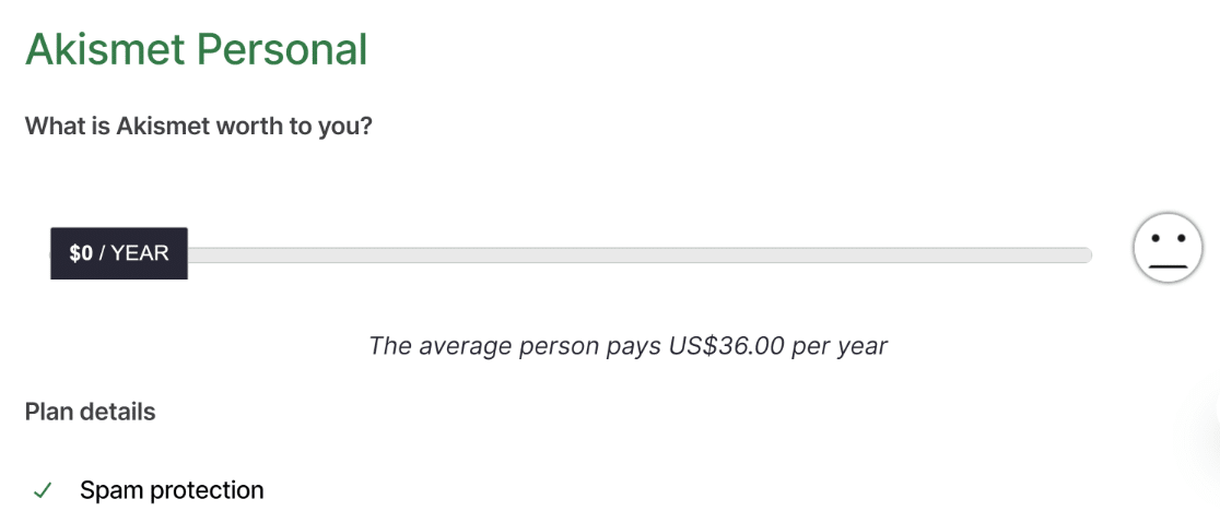 Akismet pricing slider