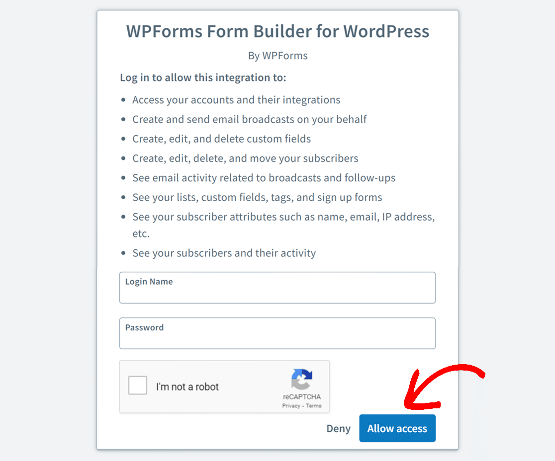 Authorizing AWeber from WPForms