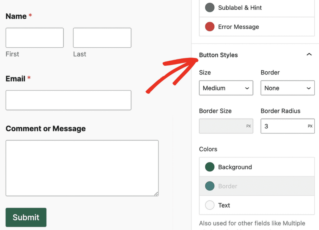 Button styles settings