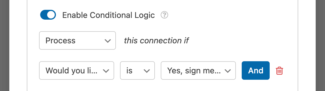 Creating a conditional logic rule for a Campaign Monitor connection