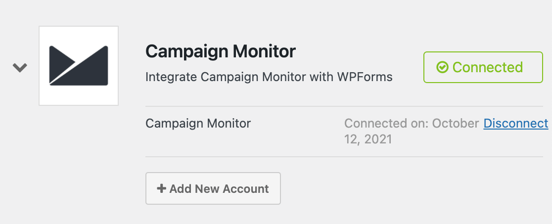 Campaign Monitor connection status in WPForms