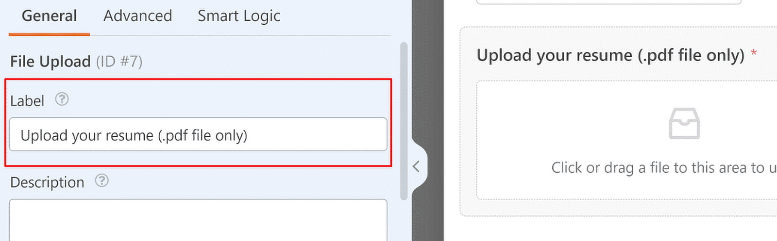 change label job application form