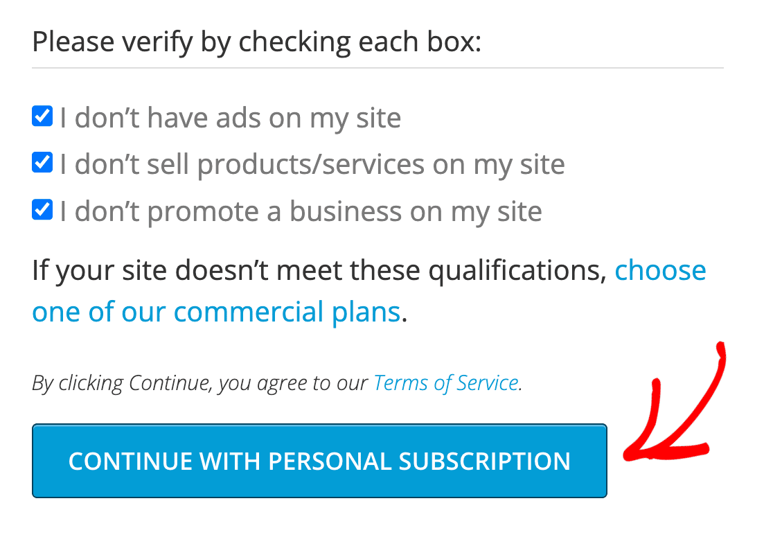 click-continue-with-personal-subscription