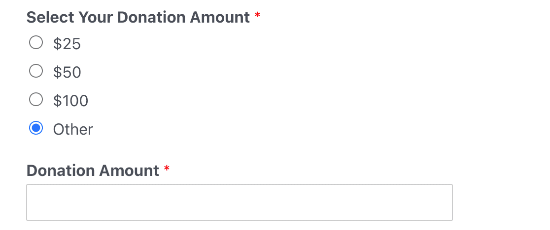 Conditional logic triggers the "Donation Amount" field