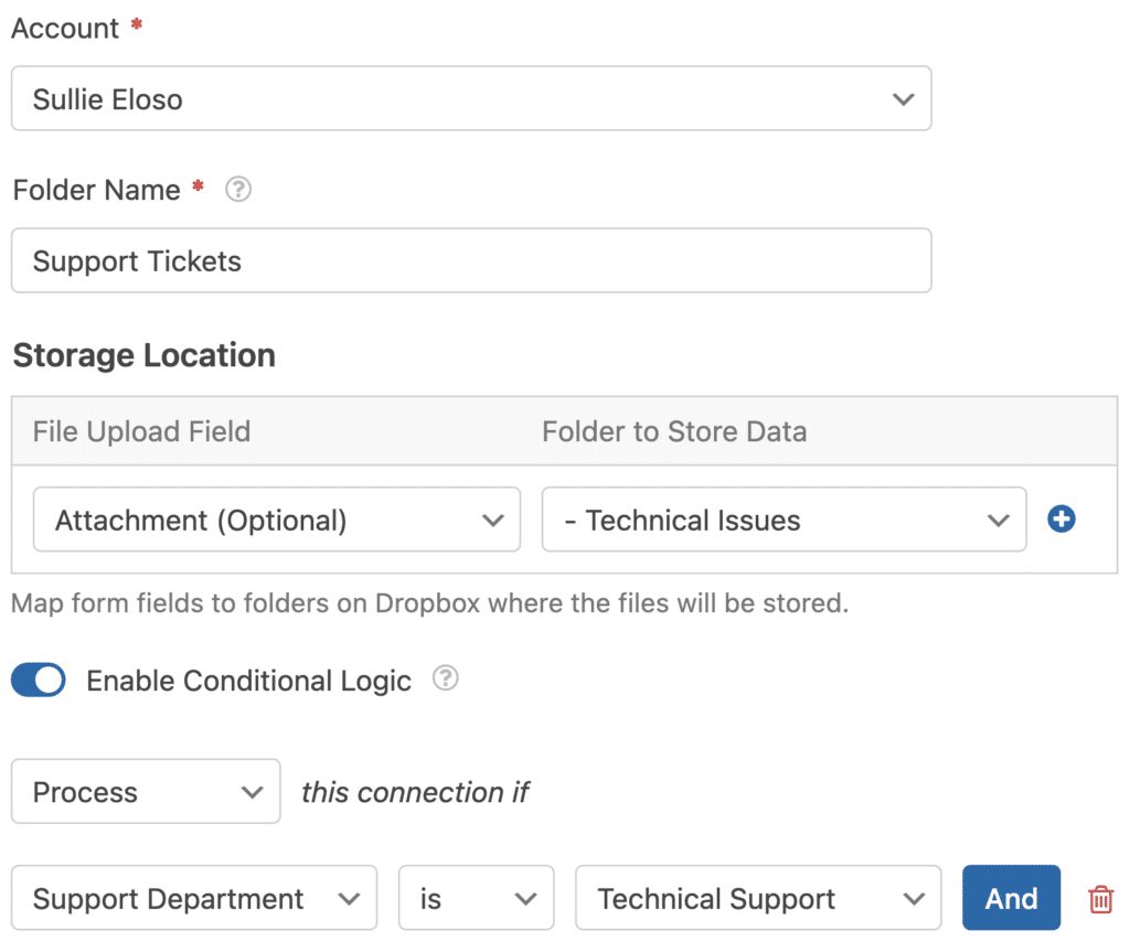 Conditional logic in Dropbox