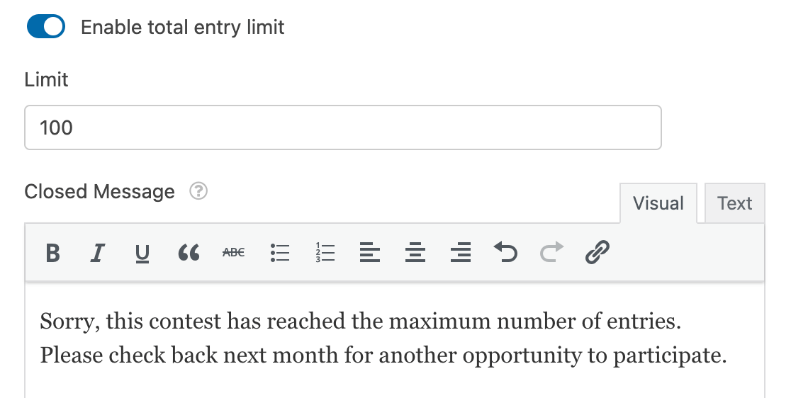 Setting a total entry limit for a form