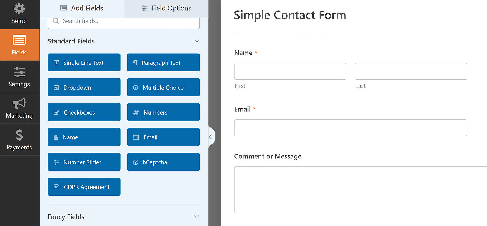 Simple Contact form template in WPForms