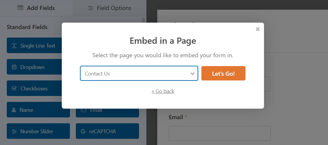 WPForms form embed tool