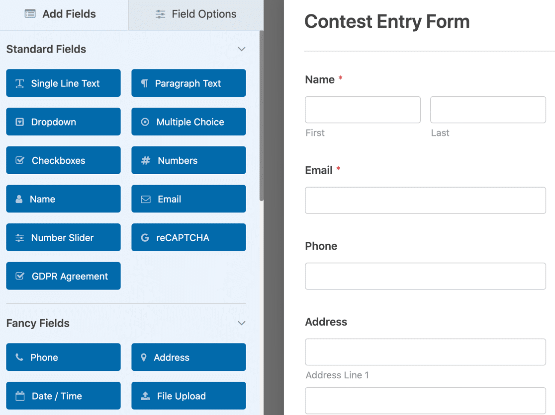 Contest entry form