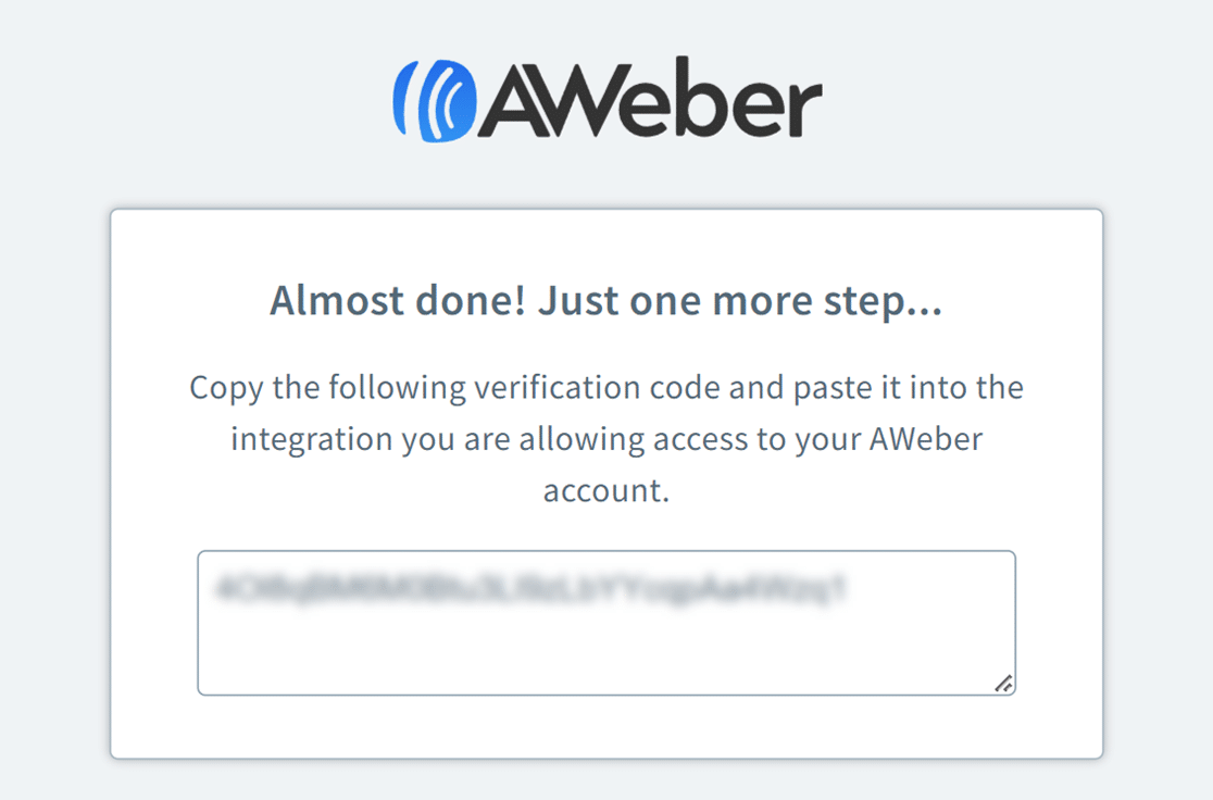 Copy AWeber authorization code