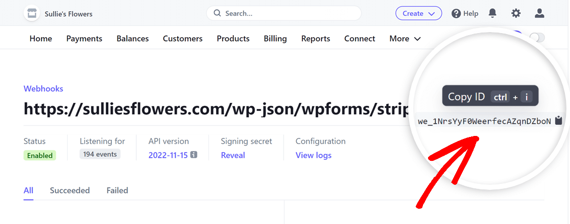 Stripe copy webhook id