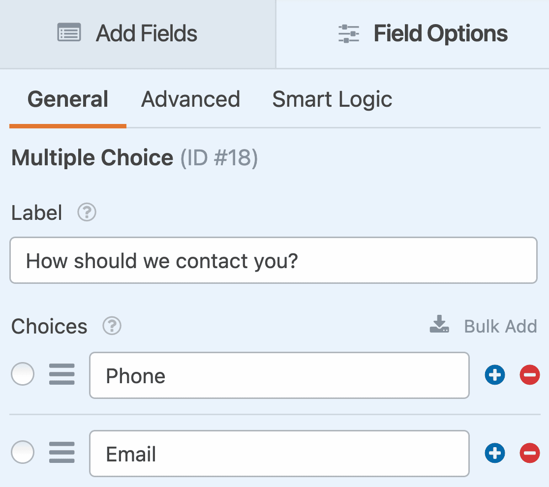 Customize multiple choice option