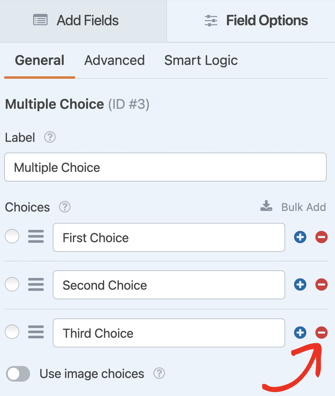 Removing a choice from a Multiple Choice field