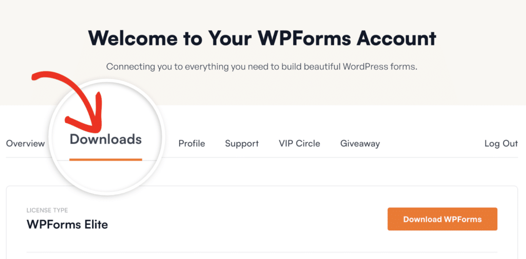 downloads page in WPForms account dashboard