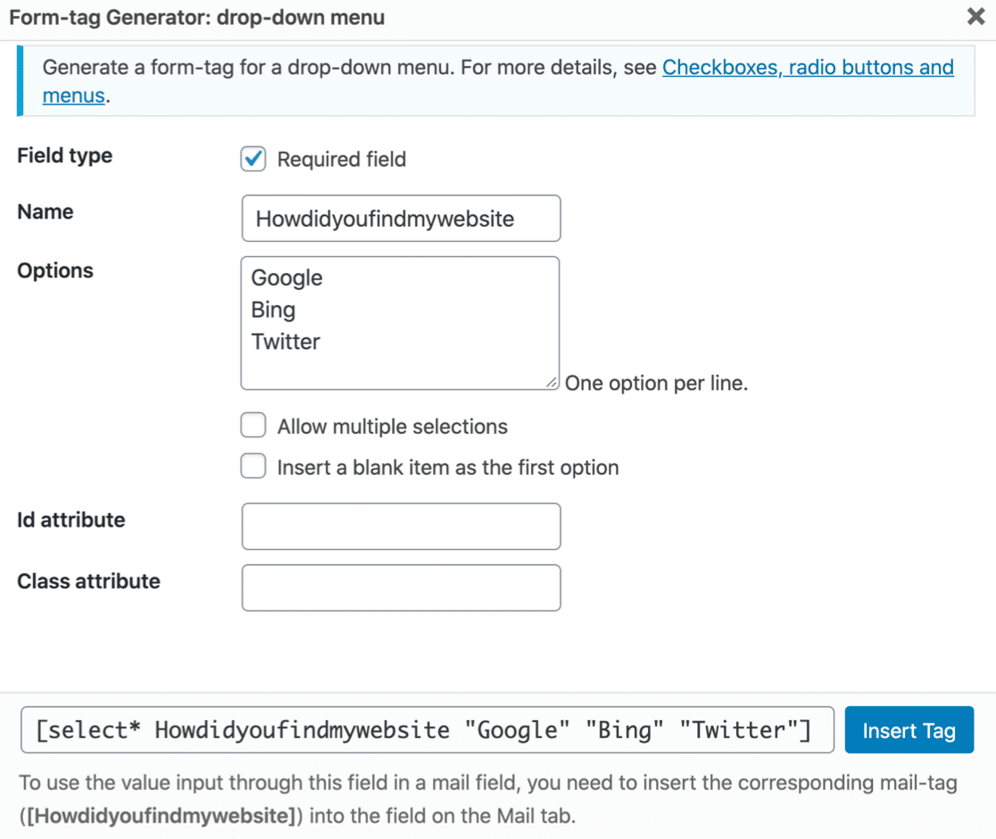 Dropdown field in Contact Form 7